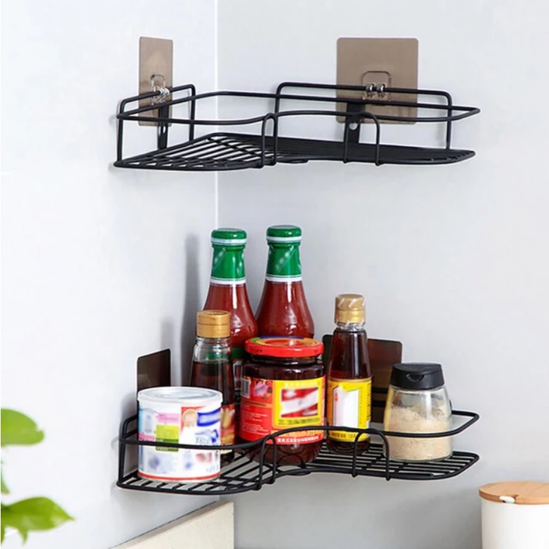 Rak Sudut Gantung Gantungan Ujung Ruang Kamar Mandi Sabun Sampo Bumbu Dapur Rumah Kamar Multifungsi Desain Elegan Berkualitas Tebal Triangular Bathroom Kitchen Organizer Rack