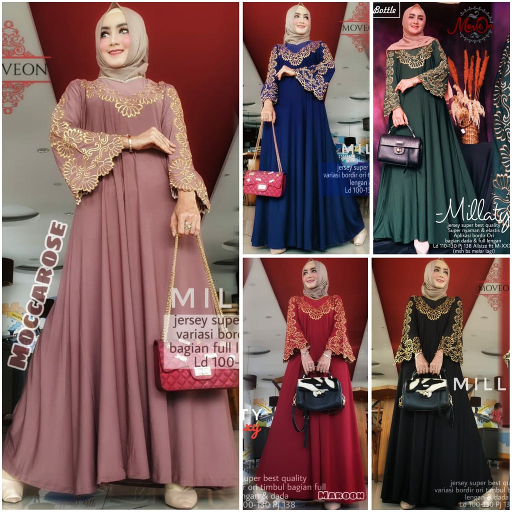 Baju Gamis JUMBO Terbaru 2021 Gamis Abaya Turki Murah Gamis Bordir Terlaris Millaty Baju Lebaran COD