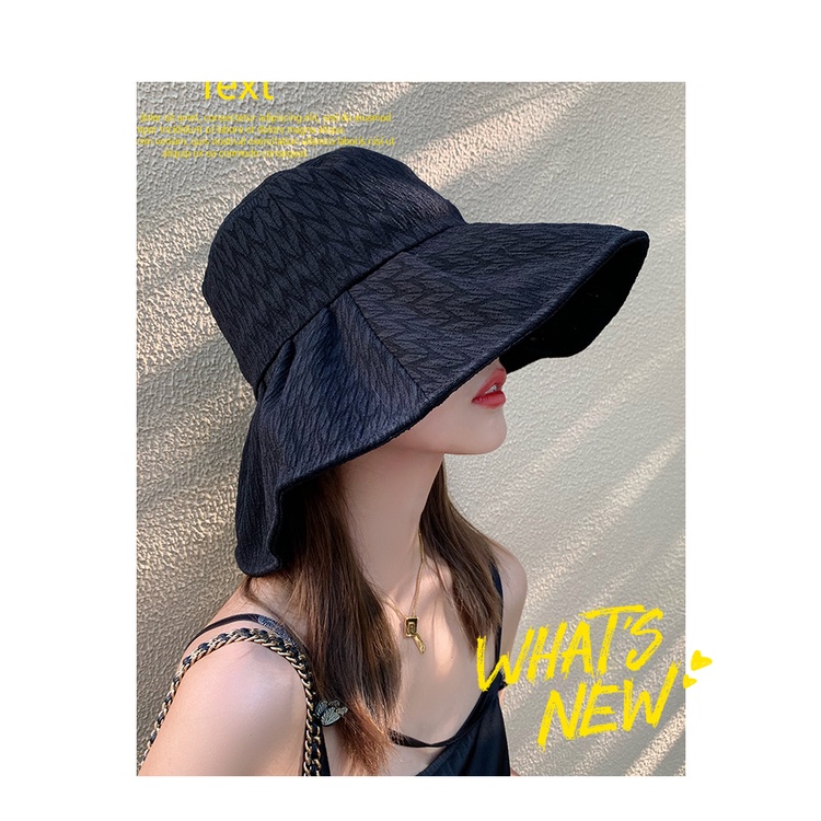 Topi Bucket Musim Panas Model Lipat Anti Ultraviolet Warna Hitam Untuk Wanita