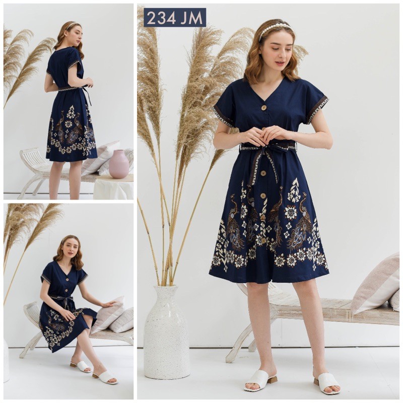 Dress Batik 234 JM navy /Batik Wanita Modern