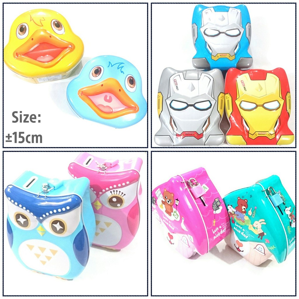 celengan kaleng gembok owl iron man rumah bebek fancy CEFN