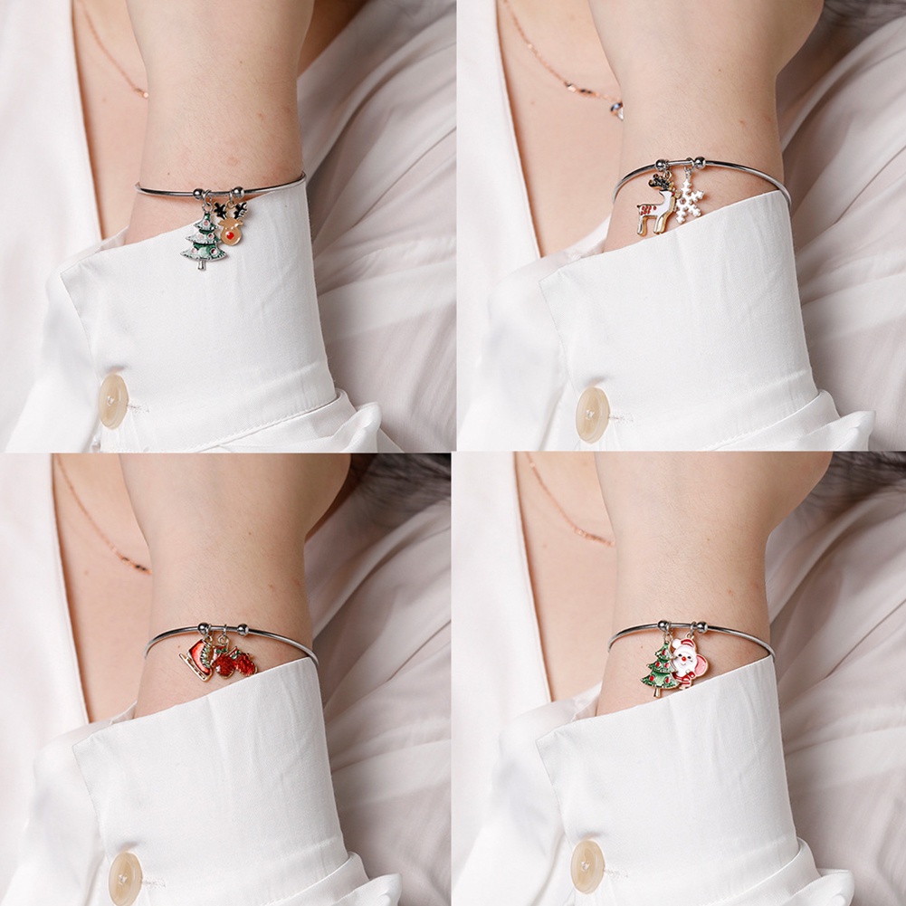Hu Hu Hu Hu Hu Alat Bantu Pasang Kacamata♡ Gelang Tangan Alloy Klasik Wanita Hias Liontin Pohon Natal Rusa Santa Claus Untuk Hadiah