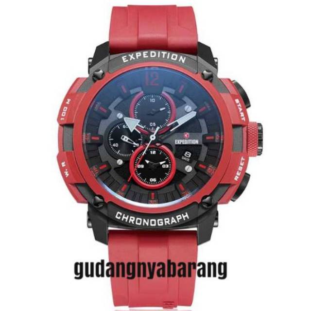 JAM TANGAN PRIA - COWOK - LAKI EXPEDITION EXP 6781 RUBBER KARET RED MERAH ORIGINAL KEREN