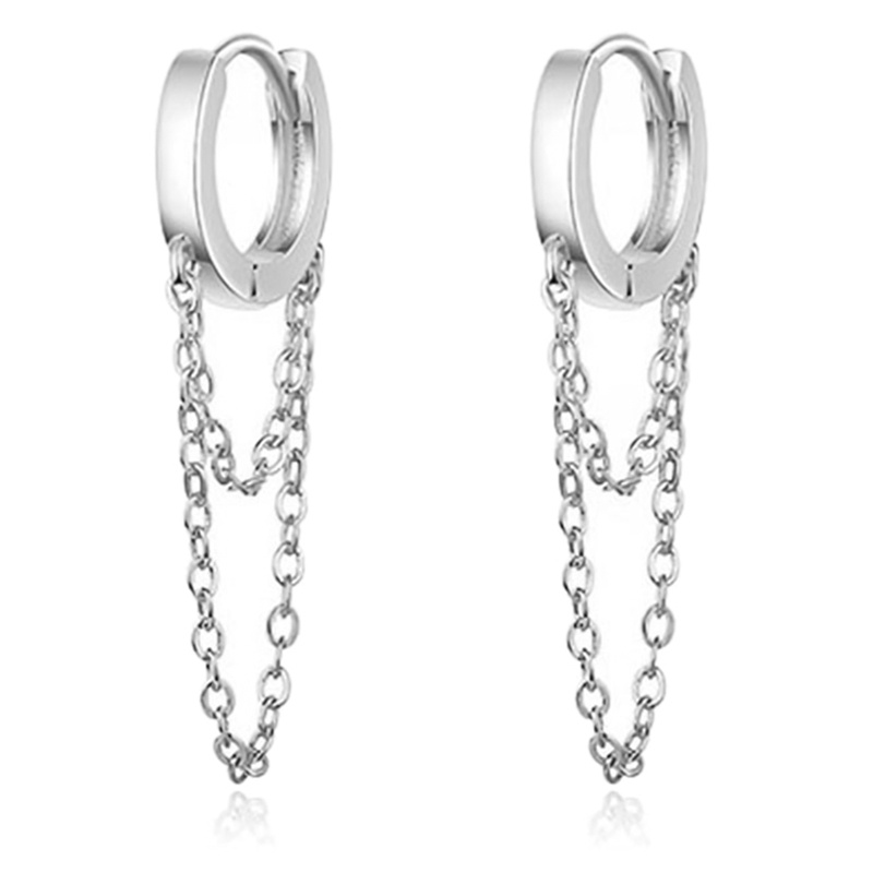 Anting Hoops Rantai Bahan Metal Warna Silver / Gold Serbaguna Untuk Wanita