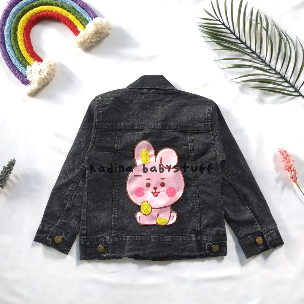 JAKET JEANS ANAK LED BT21 SNOW BLACK / JAKET JEANS MOTIF BTS CHIMMY TATA COOKY / JAKET JEANS ANAK PE