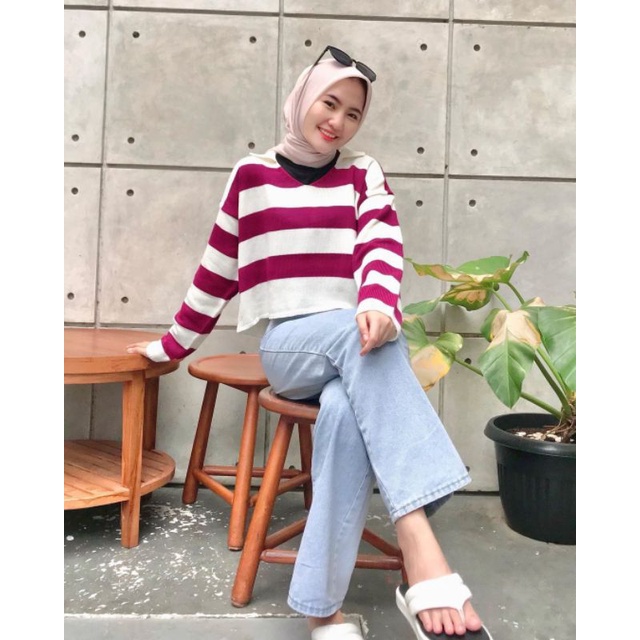 DANIRA CROP BLOUSE //BAJU RAJUT BRANDED//ATASAN SWEATER RAJUT-BB-40-50-60 KG