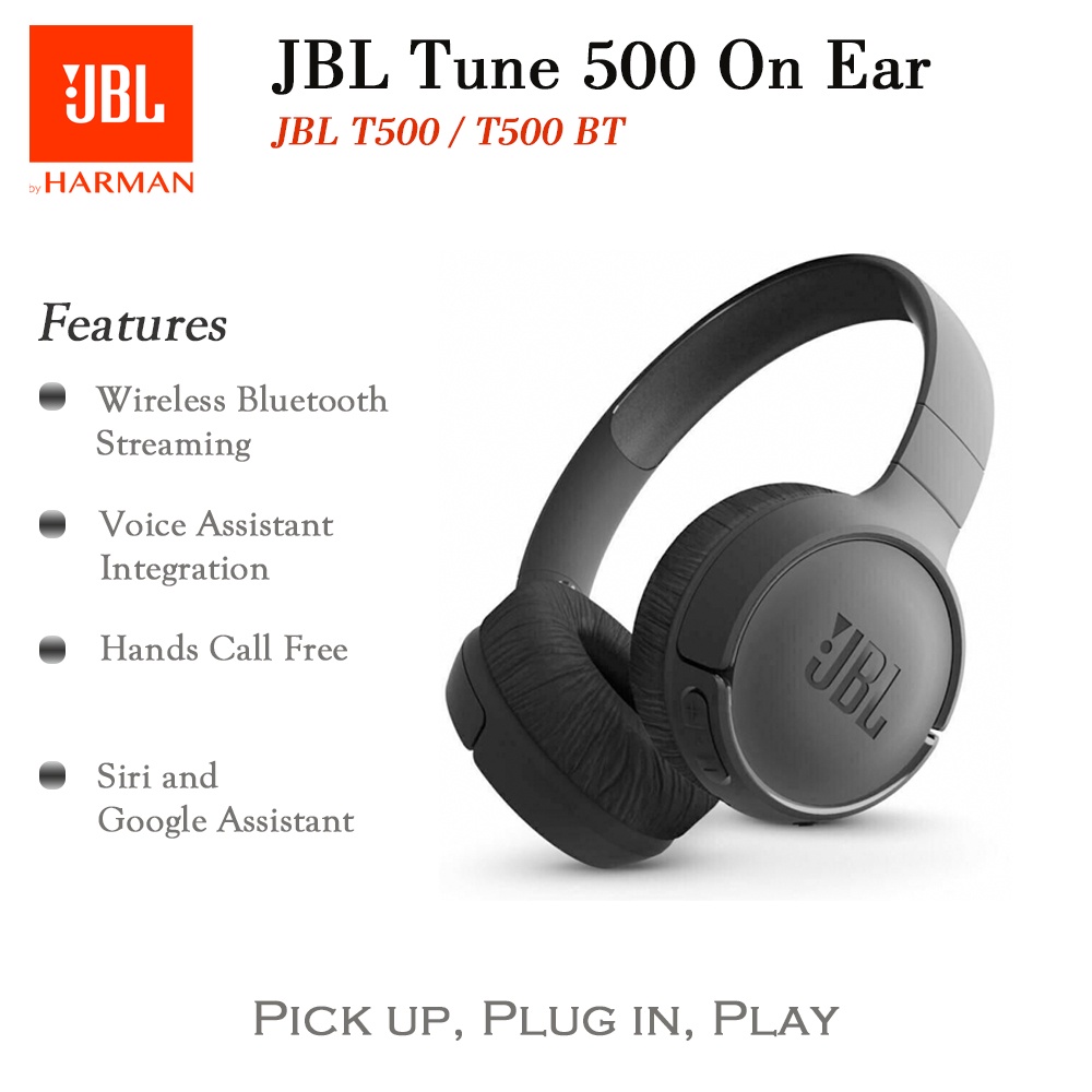 JBL Headset Earphone T500BT Bluetooth on Ear Headphone - Original - Garansi Resmi IMS