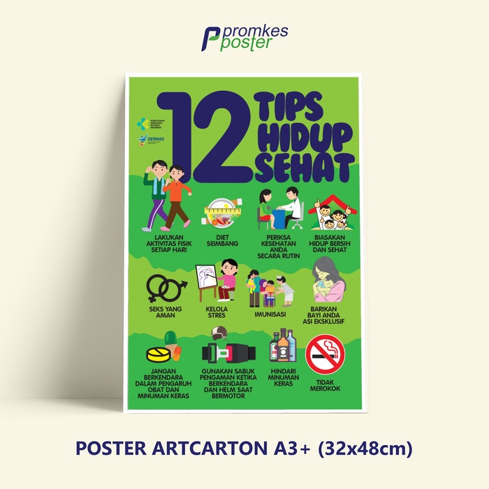 Jual Poster Kesehatan 12 Tips Hidup Sehat Indonesiashopee Indonesia