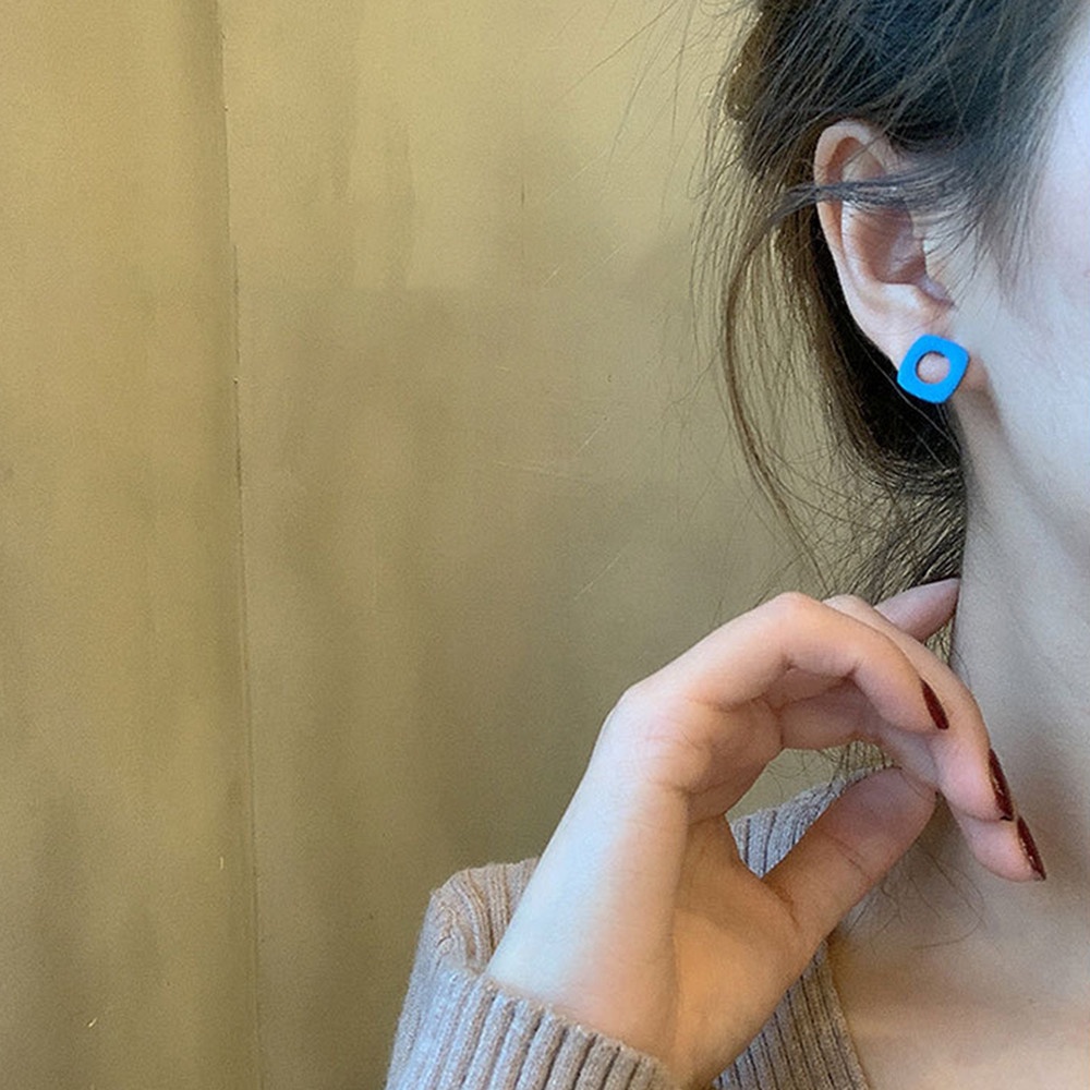 【COD Tangding】Painted Geometric Square Stud Earrings Within Hoursins Girl Heart Contrast Earrings Fashion Accessories Jewelry