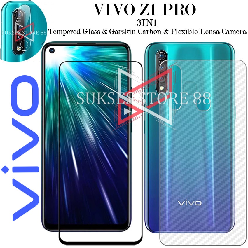VIVO Z1 PRO 3IN1 Tempered Glass Skin Carbon Anti Gores Kamera Temper Glass Layar Screen Grand Sticke
