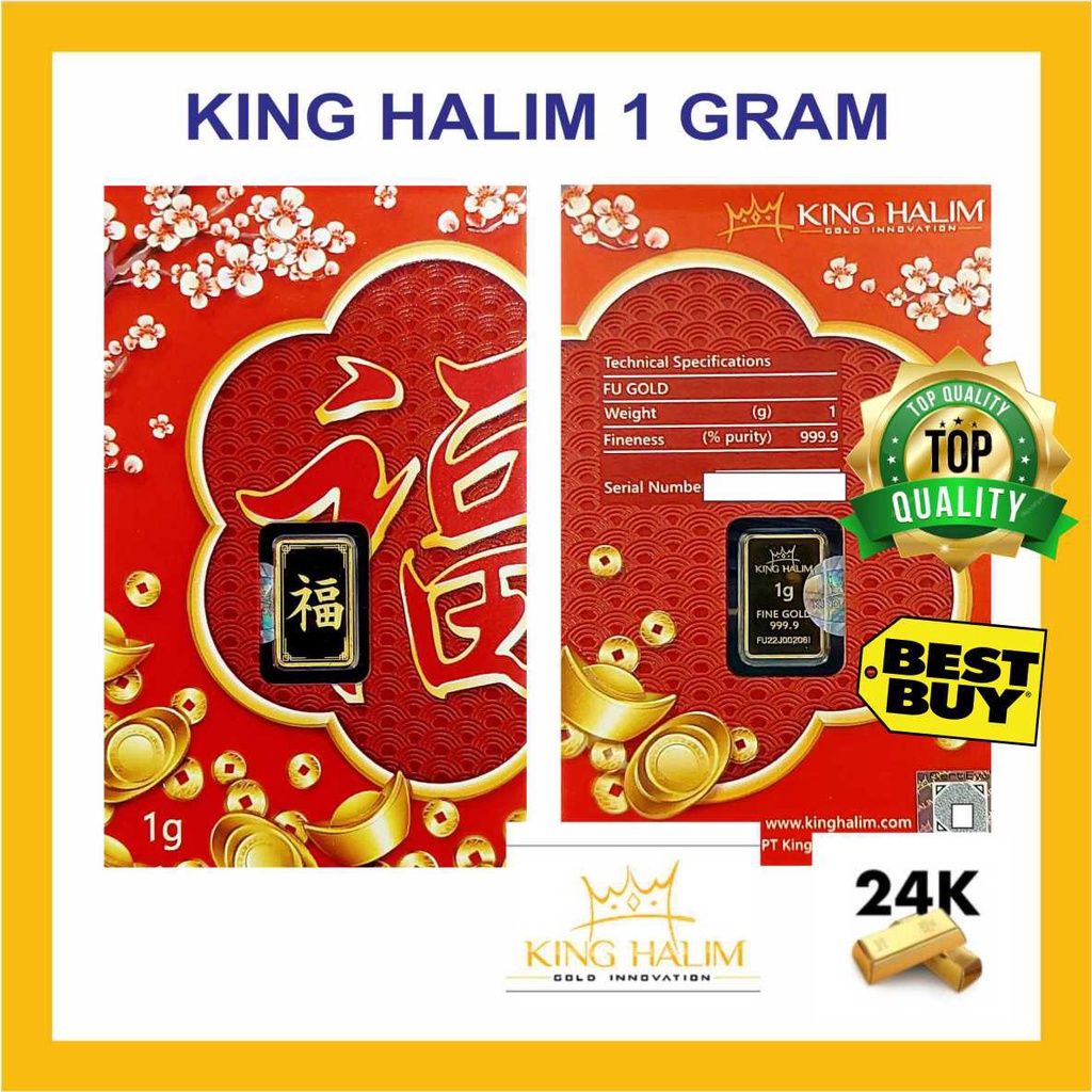 LM Emas Logam Mulia King Halim 1 gram Certieye edisi FU Tuker Baki Sangjit Kartu Ucapan Selamat Chin