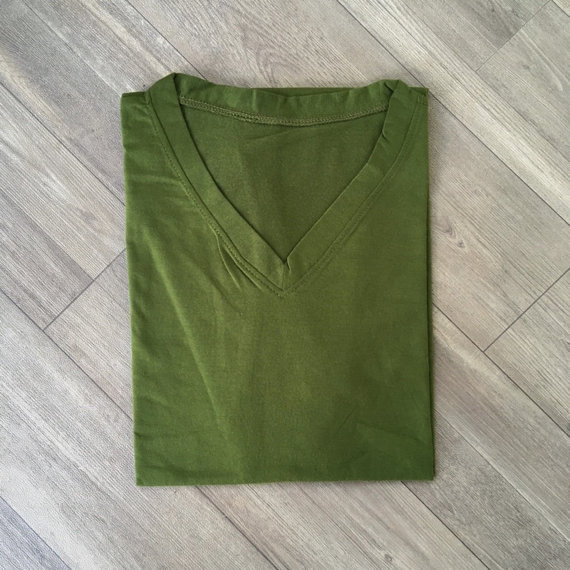 [COD] Kaos polos wanita lengan pendek Oversize Jumbo Murah V neck - by.Nyaman_Kaosan-*Pendek , Army