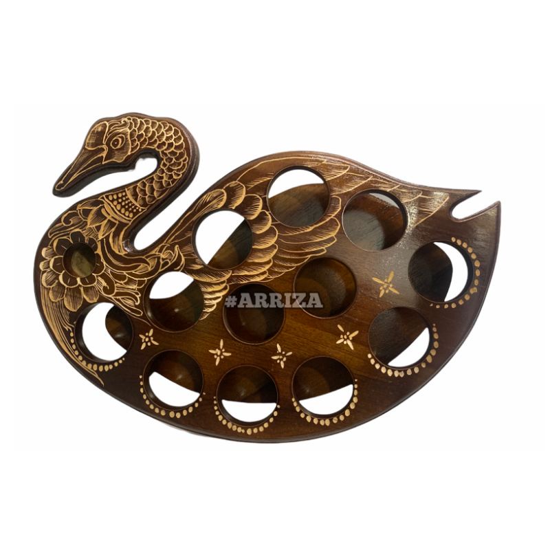TEMPAT AQUA GELAS KAYU JATI MODEL ANGSA