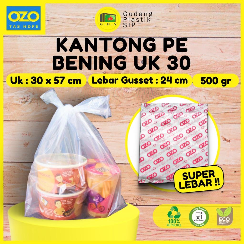 Kantong Plastik Kresek PE UK 30 Bening Transparan Tebal  (500gr)