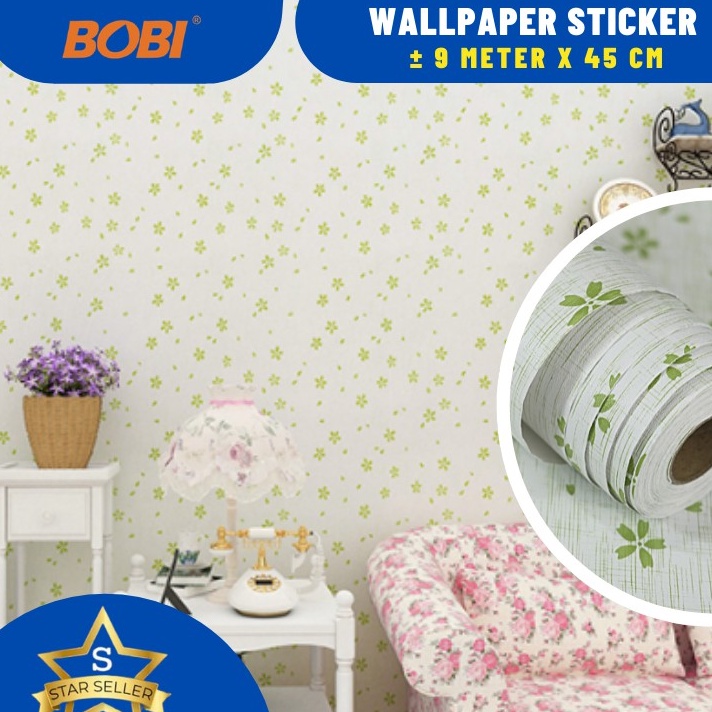 Wallpaper Sticker 5006 Bunga Kecil Hijau / Wallpaper New 2021 / Ukuran 9mx45cm