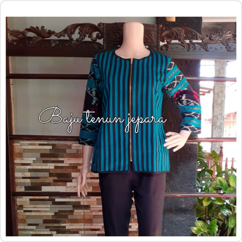 Blouse Blazer tenun resleting jaket baju tenun jepara Btb55