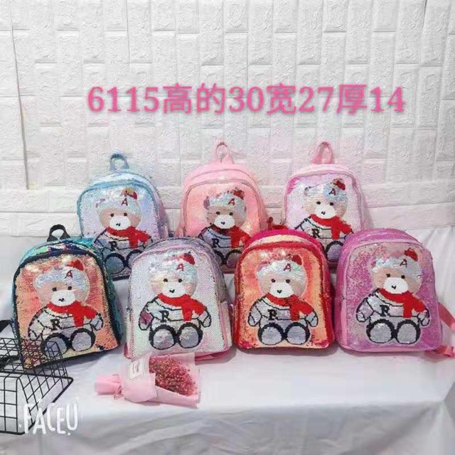 Tas ransel squin Teddy bear kecil