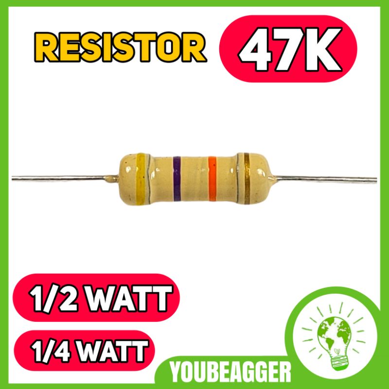 Resistor 47K ohm 1/2 dan 1/4 watt