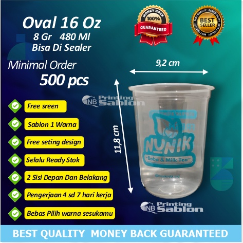 GELAS CUP OVAL 16 OZ 8 gram dan 7 gran  MIN ORDER 500 PCS