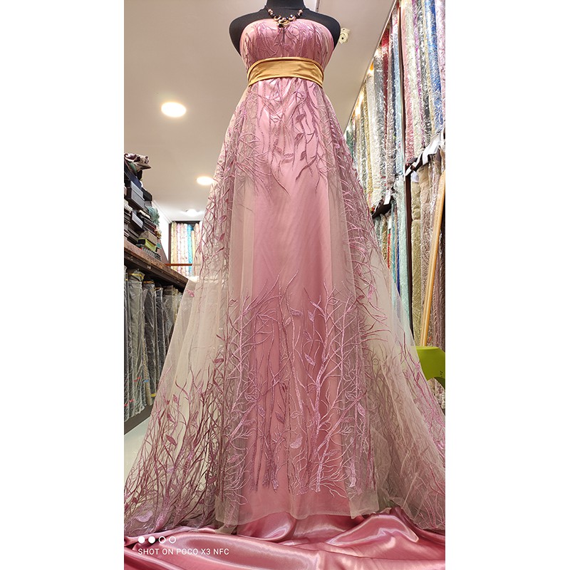 Kain Tile Lace Akar Bridesmaid Pink