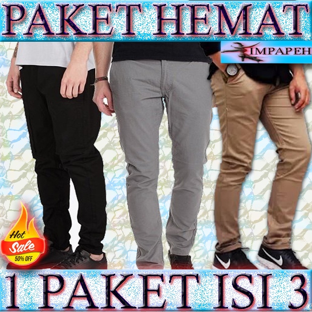 PROMO !!! 1 PAKET ISI 3 PIS / CELANA CHINO PANJANG / CELANA PANJANG PRIA / CHINOS PANJANG PRIA / CINOS PANJANG / CELANA PANJANG PRIA / CELANA JEANS PRIA / CELANA PANJANG PRIA TERARU