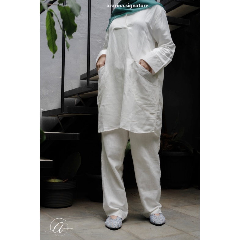ALULA ONE SET TUNIK CELANA LINEN PREMIUM  FASHION WANITA TERBARU