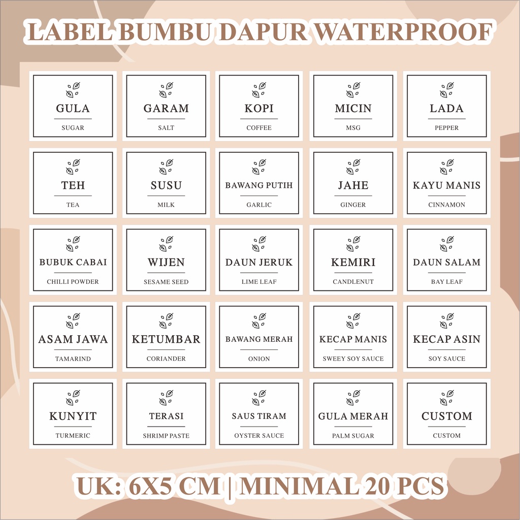 

(UKURAN 6 X 5 CM) STIKER BUMBU DAPUR | LABEL BUMBU DAPUR | LABEL WATERPROOF