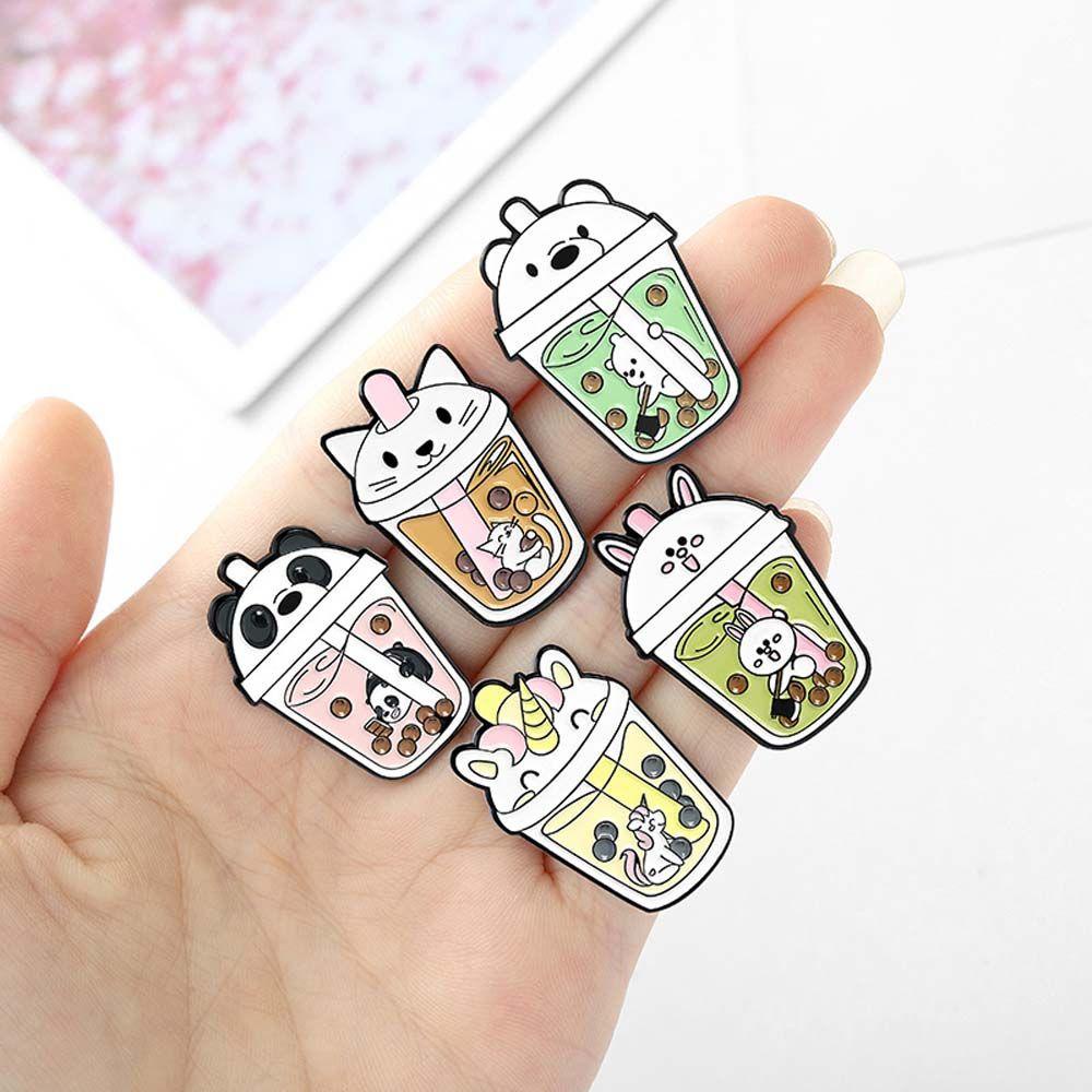 Mxbeauty Milk Tea Pet Bros Lucu Kartun Aksesoris Perhiasan Beruang Teh Susu Lencana Pin Enamel Pin