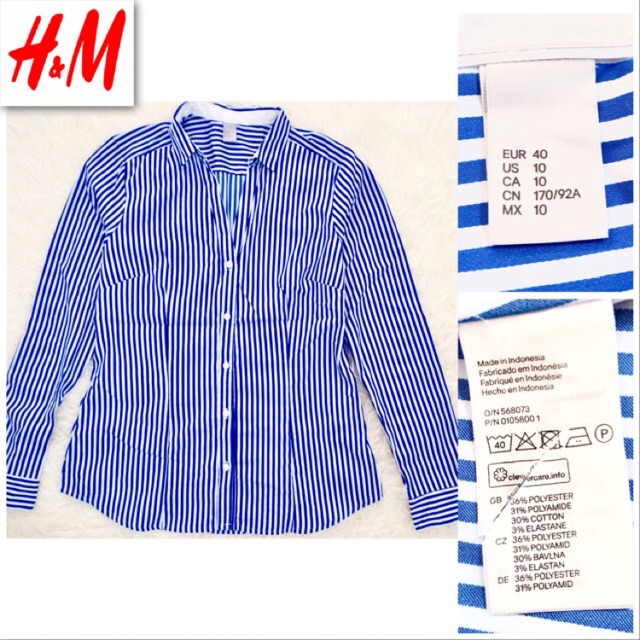 H&M Shirt ORI H&M Shirt Vneck Kemeja Salur Wanita / Kemeja Kerja Wanita Branded