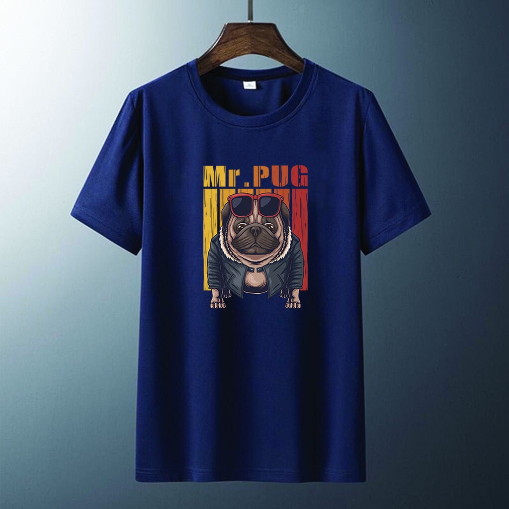 Kaos Distro Pria Wanita Mr Pug T-Shirt pria Baju lengan Pendek kaos murah