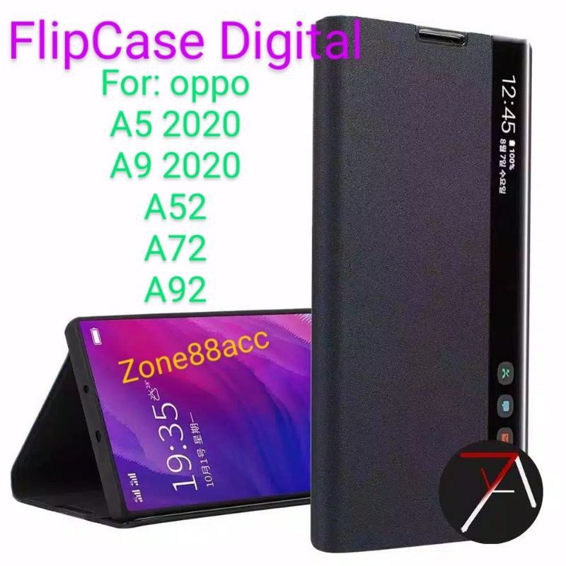 Flip Cover Case Digital Oppo A5 A9 2020 A52 A72 A92 Sarung Softcase Casing Smart Auto Lock