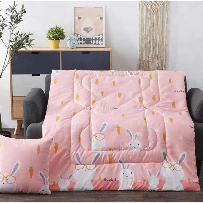 X7V4 Bantal Selimut Motif Karakter selimut yg bisa dilipat jadi bantal imut - PINK KELINCI 7U8
