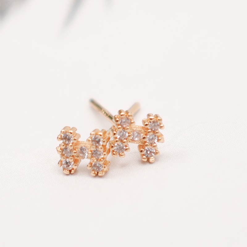 Anting Stud Bentuk H Geometris Aksen Kristal Untuk Wanita