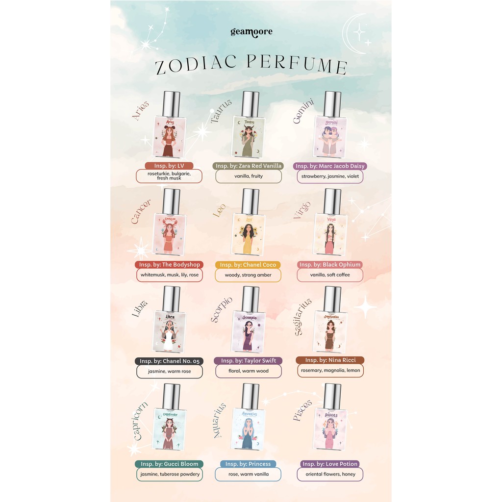 (BPOM) GEAMOORE ZODIAC SERIES PERFUME / PARFUM ZODIAK 15ml