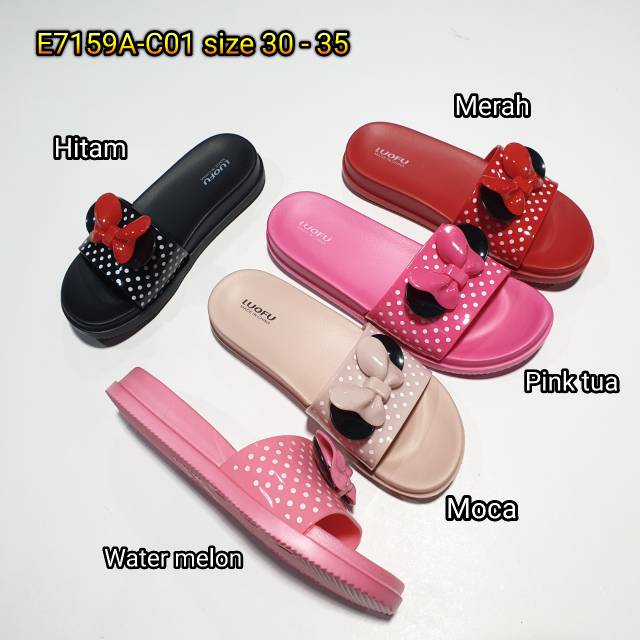 LUOFU ORIGINAL Jelly sandal karet empuk murah anak cewek sendal slop import E7159A-C01