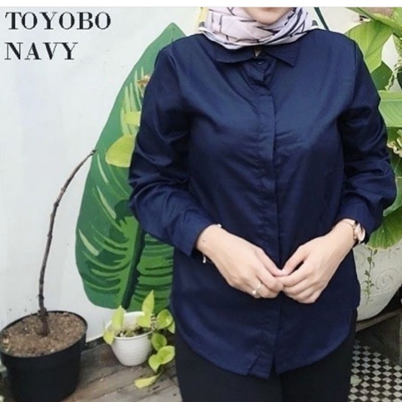 kemeja toyobo wanita/ Kemeja basic wanita /kemeja polos wanita/kemeja putih/ blouse toyobo jumbo ori-Navy