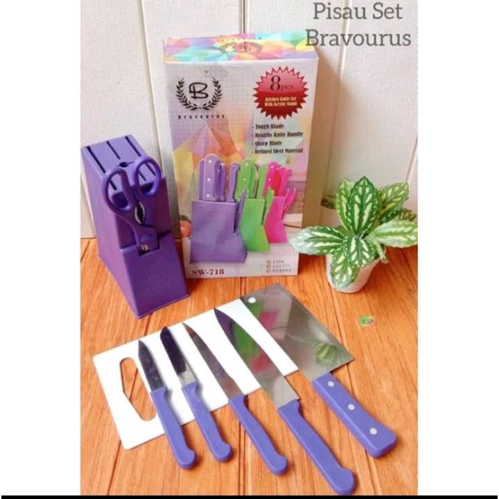 (RS)PISAU SET WADAH TALENAN 8 PCS WARNA WARNI MURAH STAINLESS STEEL BESI