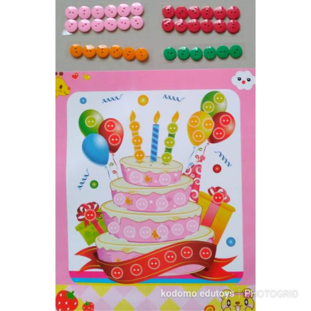 

DIY Button Art Birthday Cake, Prakarya Anak