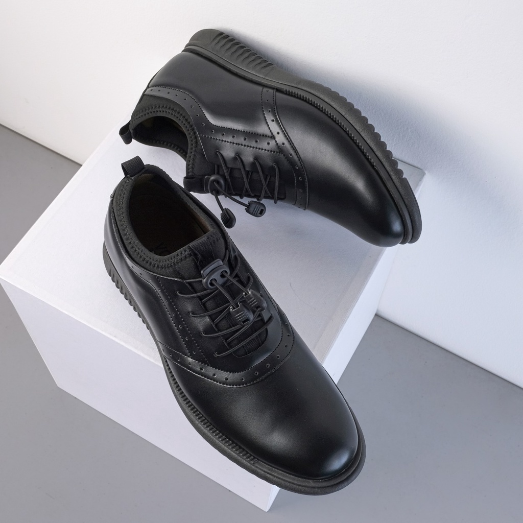 ORCA BLACK ORIGINAL x VOLVE PROJECT Sepatu Formal Full Hitam Tali Pria Pantofel Kerja Kantor Dinas Guru PNS Kantoran Pesta Undangan Kondangan Nikah Wisuda Kuliah Modern Casual Oxford Semi Kulit Premium Footwear Big Size Jumbo Ukuran Besar 44 Keren Branded