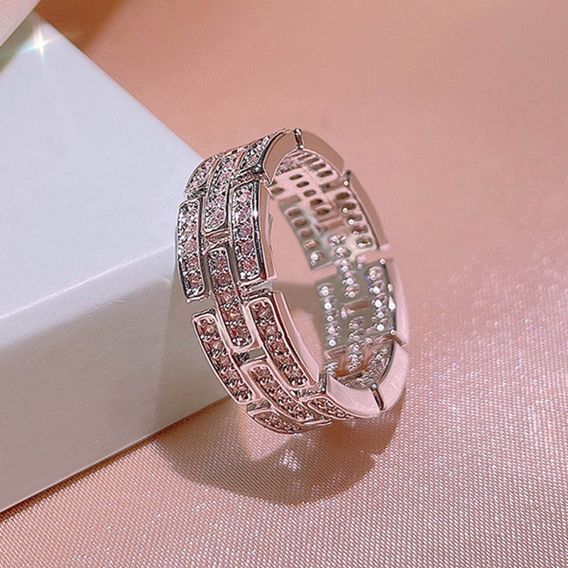Cincin Rantai Cubic Zirconia Warna Silver Untuk Wanita