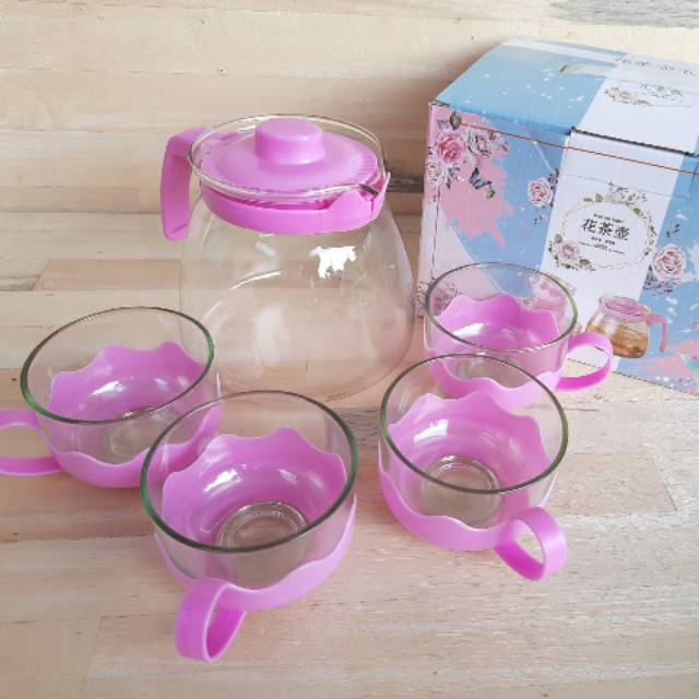 Tea pot / teko  isi 5 pcs / teko set / gelas kaca