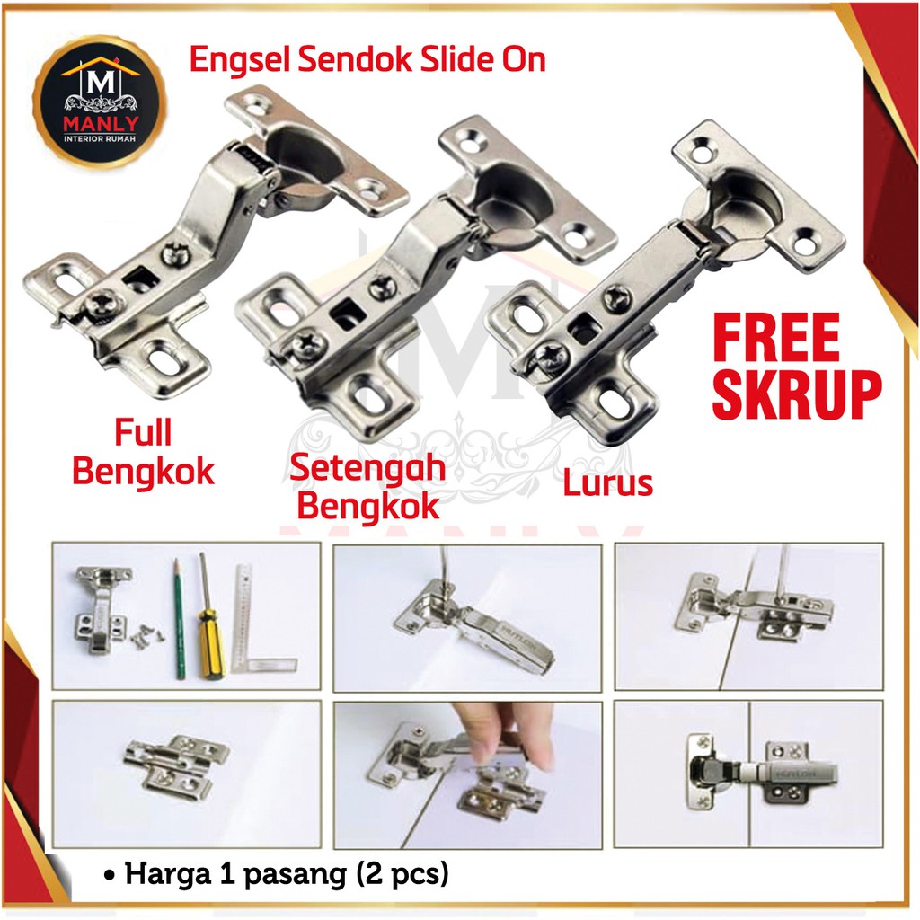 Engsel Sendok chrome Stanless 1 set (2pcs) cabinet lemari kitchen