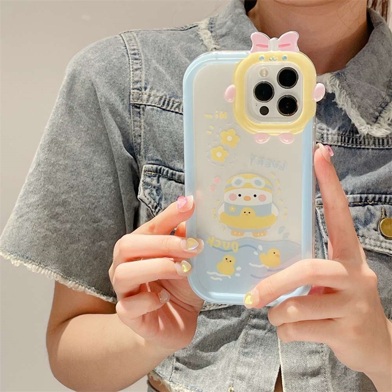 Soft Case Silikon Motif Kartun Bebek Monster Untuk iPhone 14 13 12 11 Pro Max X Xr Xs Max 7 8 6 6s Plus SE 2020