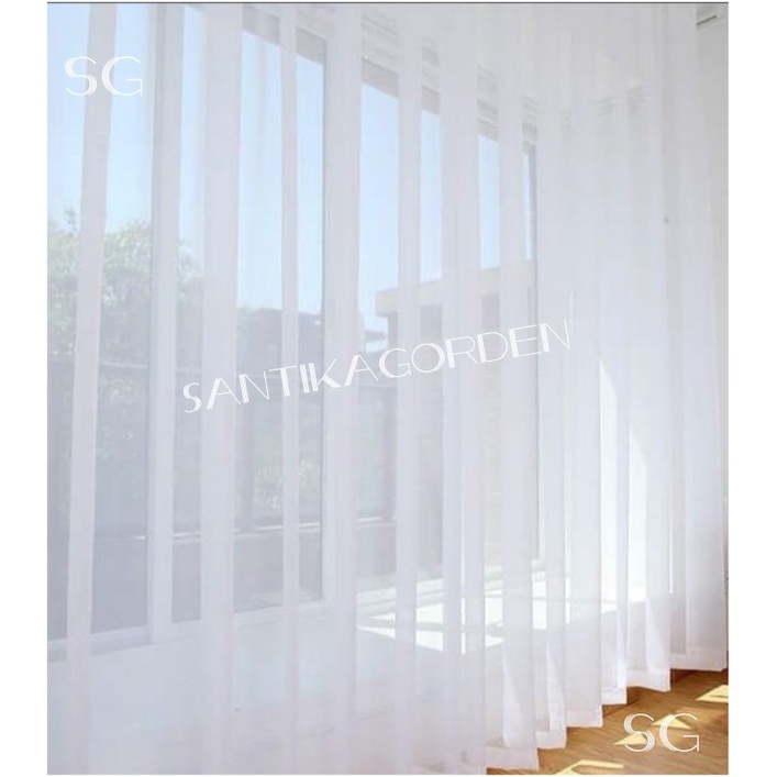 gorden pitrase polos putih  lebar 150x150-300 Tinggi 3meter tirai jendela