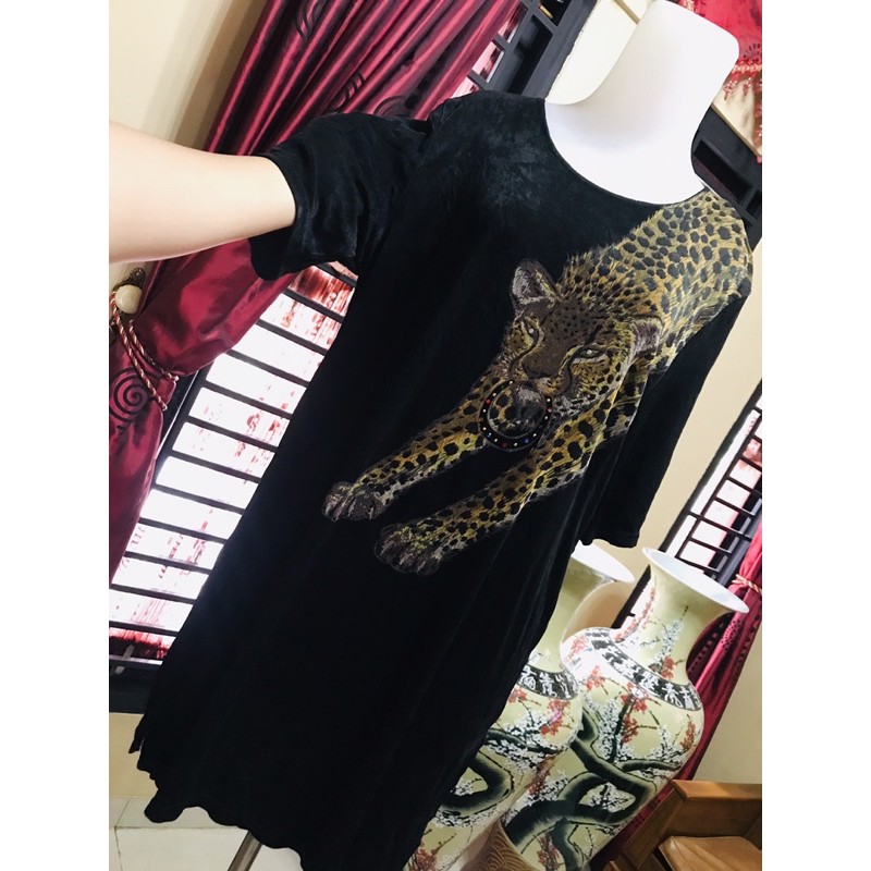 Dress leopard cantik bahan adem bisa melar jatuh premium super mewah cantik motif macan corak