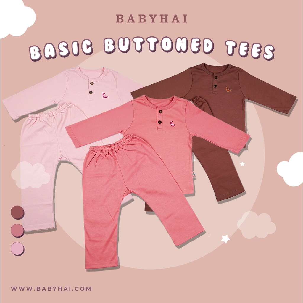 Baju Bayi Anak Perempuan Laki Laki Setelan Panjang Polos Kancing Depan Baby Hai 1pcs