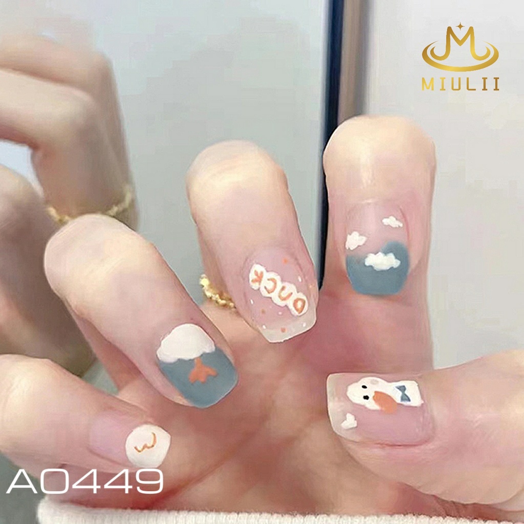 MIULII / KUKU PALSU  A0449  / 24PCS / 3D / NAIL ART / PREMIUM / CUTE / BIRU / FREE LEM JELLY / KUTEK