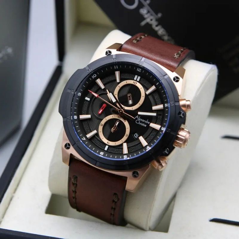 Jam Tangan Alexandre Christie AC 6587 Pria / AC6587 MC Black Rosegold Original