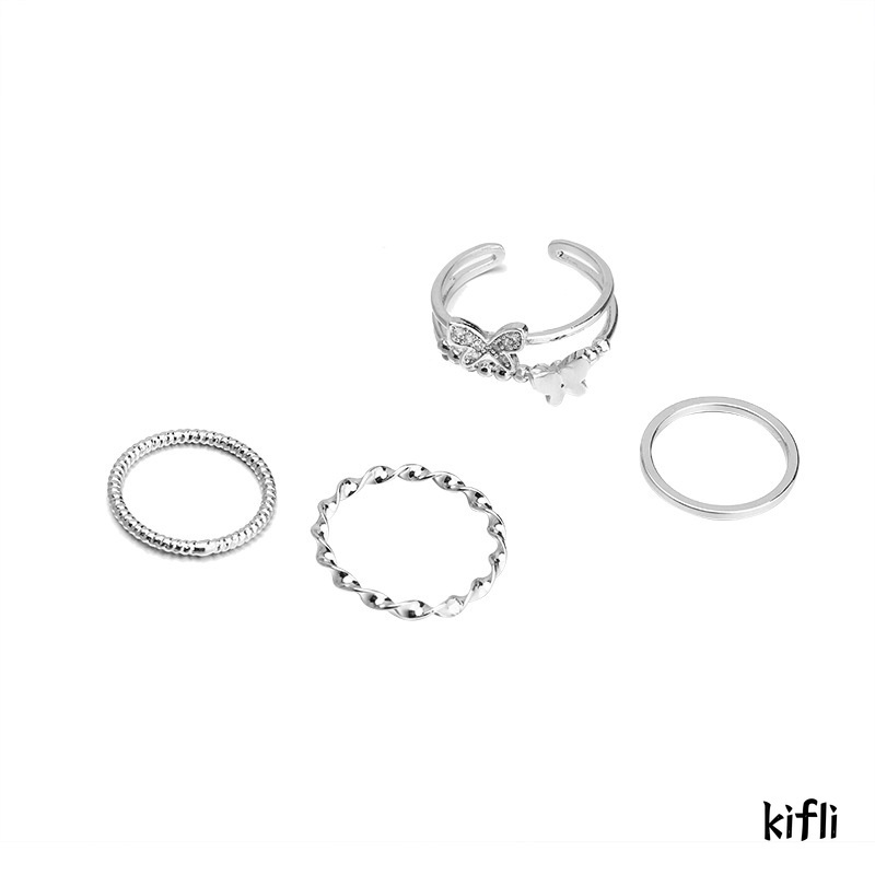 4 Pcs/set 925 Fashion Perak Cincin Set,Kupu-kupu Berlian Imitasi Wanita Jari Cincin,Perhiasan Aksesoris