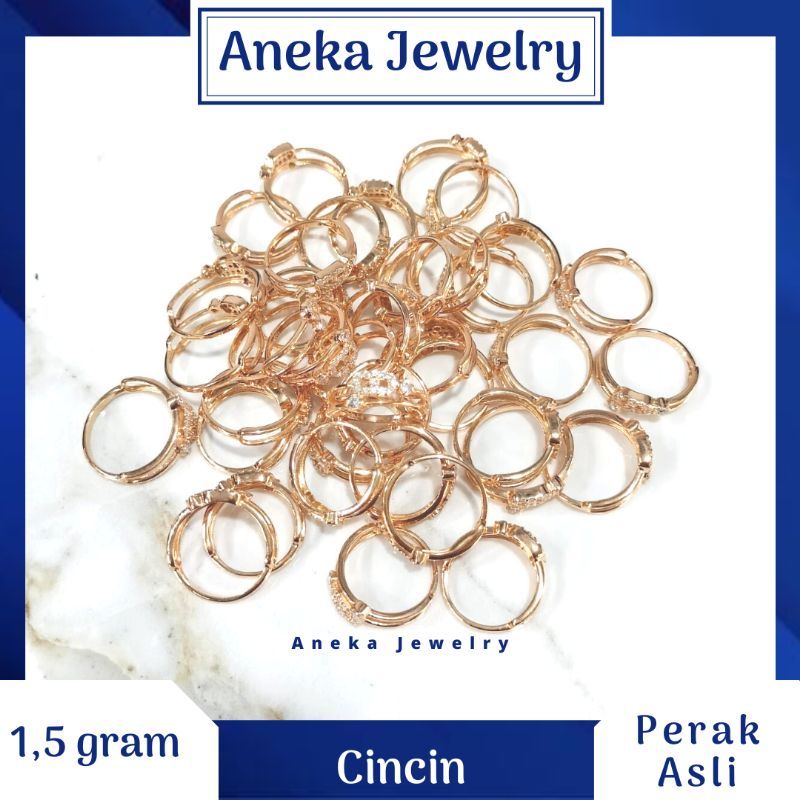 Cincin Mata2 Ukir, Perak 925, Lapis Emas Rosegold